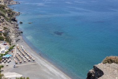 Girit 'te, Ierapetra yakınlarında, Aghia Fotia' nın güzel plajı..