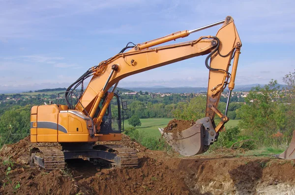 Máquina Excavadora Acción Durante Las Obras Movimiento Tierra — Foto de Stock