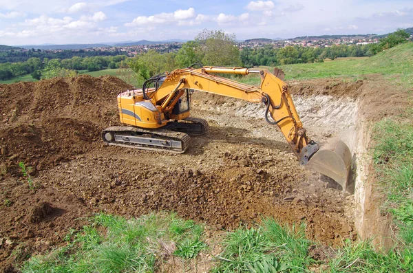 Máquina Excavadora Acción Durante Las Obras Movimiento Tierra — Foto de Stock