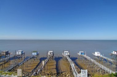 Gironde Haliç Balık tutma kabin. Talmont. West coast, Fransa