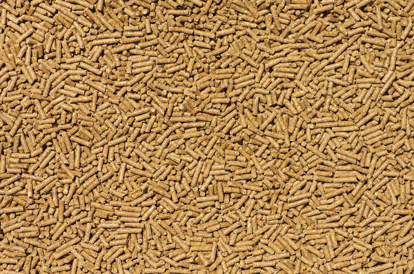 Крупный план на гранулах, используемых в качестве корма для животных
