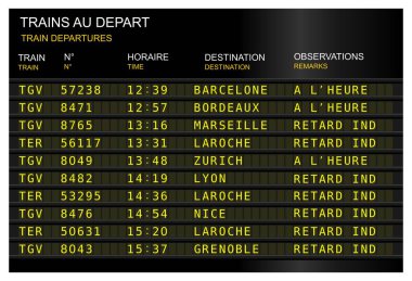 tren istasyonu kalkış kurulu gecikme. Fransa, Fransız Paris gare de lyon