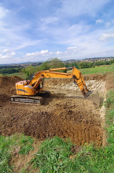 Máquina Excavadora Acción Durante Las Obras Movimiento Tierra Excavadora Obras — Foto de Stock