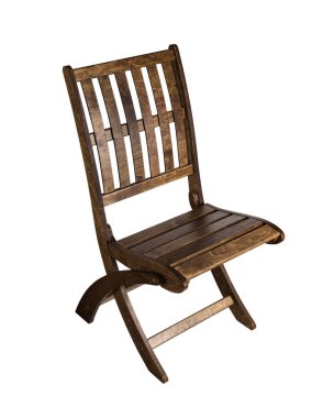 Beyaz arka plan üzerine izole koyu ahşap katlanır sandalye