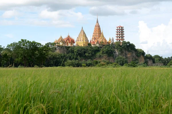 Перегляд Wat Thum Sua Рисові Поля Синє Небо Таїланді — стокове фото