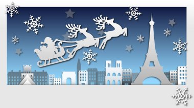 Noel Baba Noel günü Paris'te hediye vermek bir Ren geyiği araba sürme