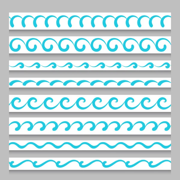 Set Semplici Bordi Ondulati Nastri Mascheramento Ornamentali Con Motivi Vorticosi — Vettoriale Stock