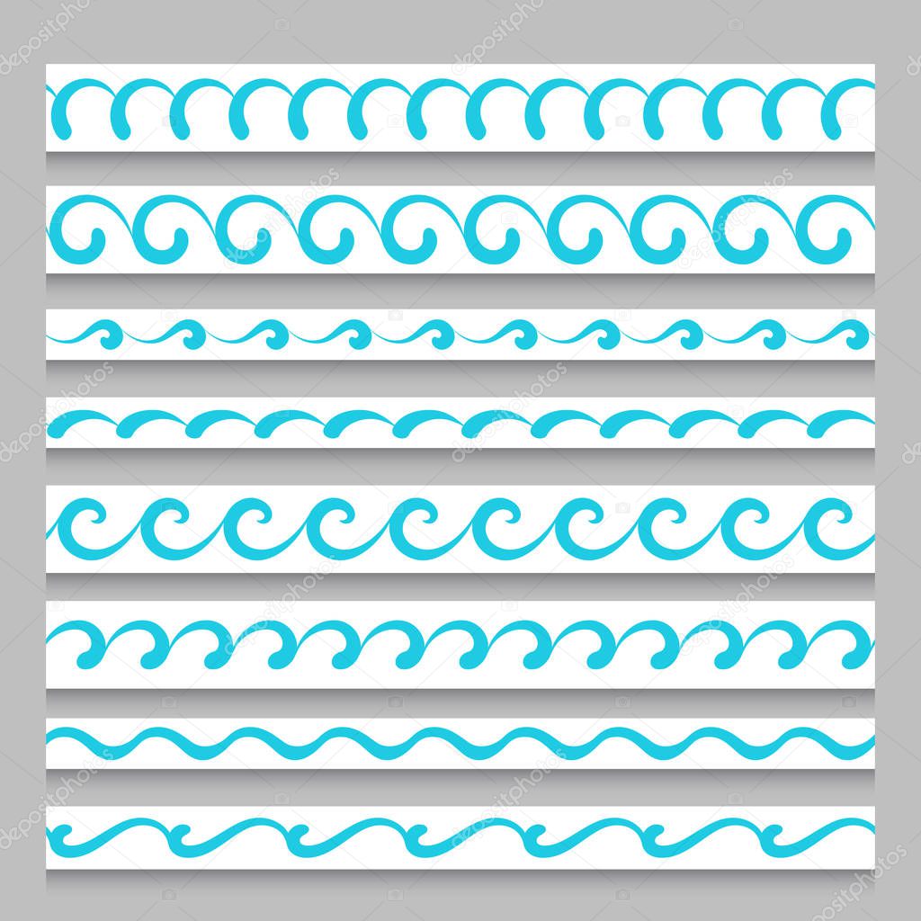 Set of simple wavy borders, ornamental masking tapes with swirly patterns