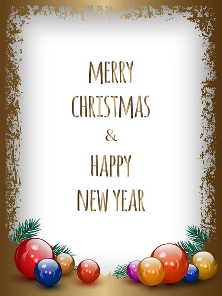 Merry Christmas Happy New Year Greeting Card Vector Background Gold — Stock Vector