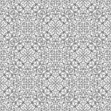 Siyah ve beyaz dantel doku, doodle tarzı, Yetişkin renklendirme kitap için seamless modeli kıvırcık süsleme