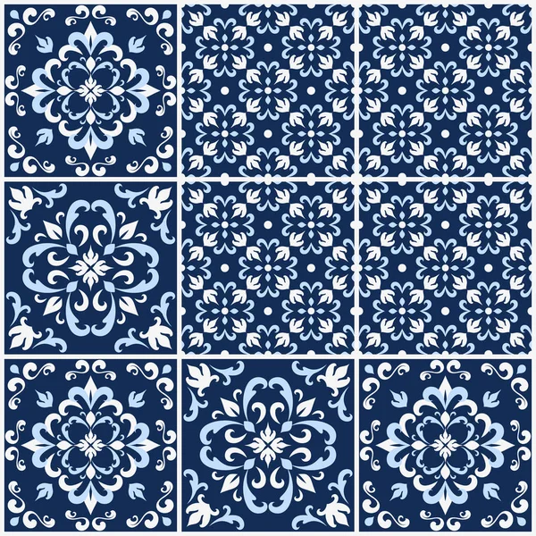 Piastrelle portoghesi con motivi azulejo — Vettoriale Stock