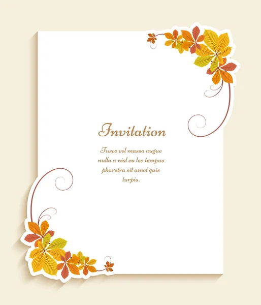 Cartão de outono com cantos de folhas amarelas — Vetor de Stock