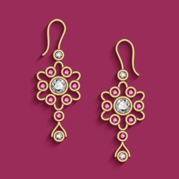 Elmas Yakut Taşlı Klasik Altın Küpeler Filigran Mücevher Kolyeler Güzel — Stok Vektör