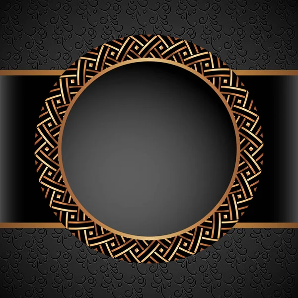 装饰黑色背景金属几何边框的老式金圆框 — 图库矢量图片