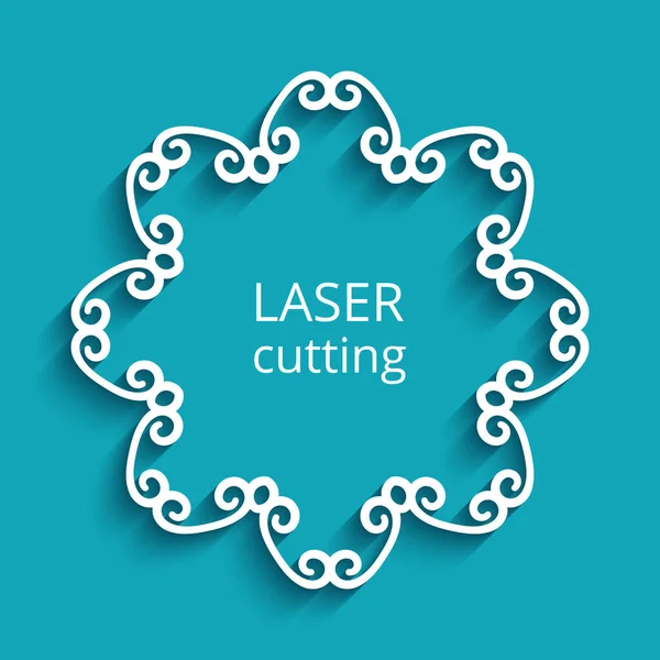 Yuvarlak çerçeve, kıvrımlı kenar, kesik kağıt daire deseni, çiçek şeklinde lazer kesimi için zarif şablon. Metin için yer.
