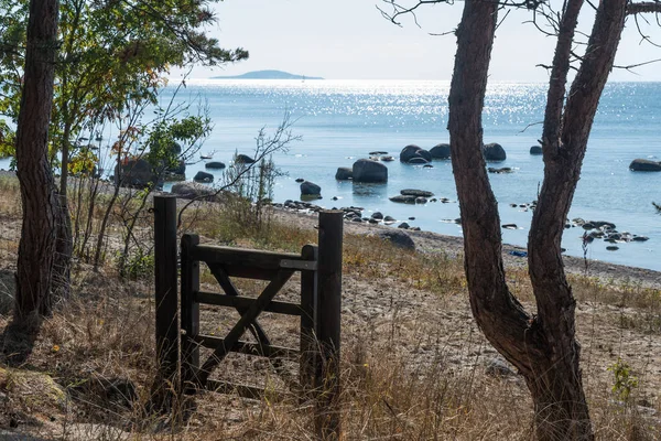 Blick Auf Schimmerndes Wasser Und Eine Insel Horizont Auf Der — Stockfoto