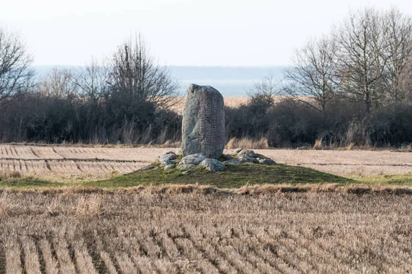 Stojí Runový Kámen Tím Karlevi Švédském Ostrov Oland Baltském Moři — Stock fotografie