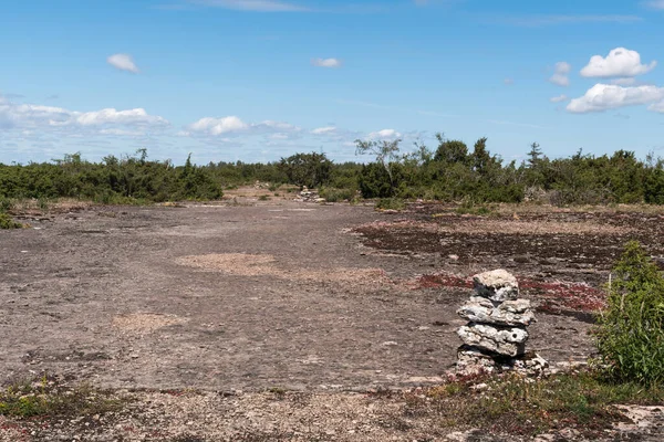 Footpath Marked Cairns Great Plain Grassland Stora Alvaret Island Oland — Stock Photo, Image