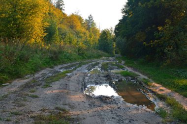 toprak yol ile su birikintileri