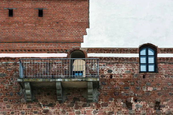 Old Fortress Wall Mir Castle Red Brick Balcony Window Partially — Stock Photo, Image