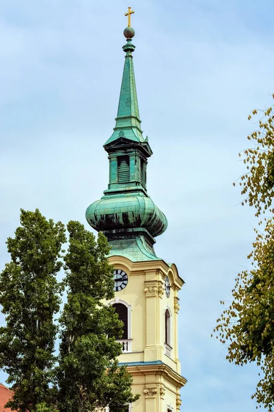 Fragment Chapel Catholic Church Green Pointed Dome Blue Sky Budapest — Stock Photo, Image