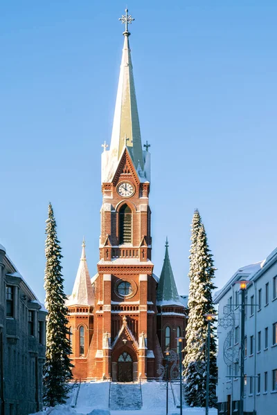 Catedral Mikkeli Fundo Céu Azul Manhã Inverno Gelada — Fotografia de Stock