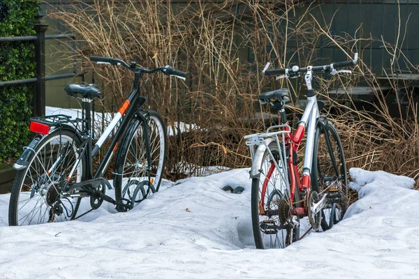 Bikes in the snow. — Stock Photo, Image