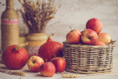  Elma ve kabaklar bir rustik tarzda sonbahar natürmort