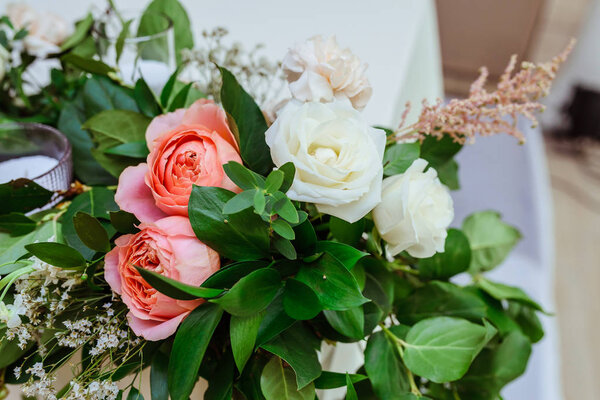 Bright and beautiful roses and greens.