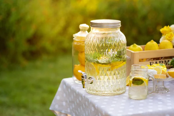 Großes Glas mit Limonade. Das Konzept Sommer entspannen und Picknick. Gesunde Ernährung und Trinken. — Stockfoto