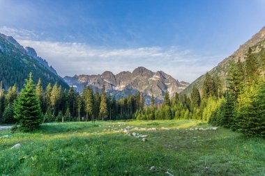 Kayalık dağ manzarası güzel mavi gökyüzü ile. Tatra Milli Parkı, Polonya, Avrupa. Güzellik Dünya.