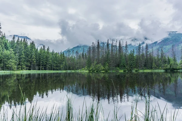 Dağ, göl ve bulutlu gökyüzü Tatra Milli Parkı'nda. Polonya, Avrupa. Güzellik Dünya.