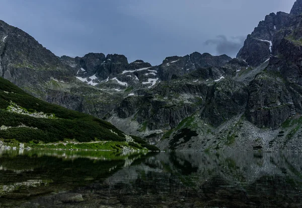 Dağ, göl ve bulutlu gökyüzü Tatra Milli Parkı'nda. Polonya, Avrupa. Güzellik Dünya.