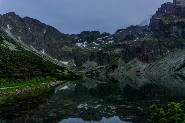 Dağ, göl ve bulutlu gökyüzü Tatra Milli Parkı'nda. Polonya, Avrupa. Güzellik Dünya.