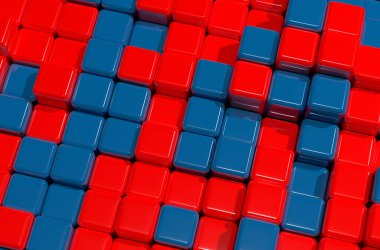 3d gerçekçi rastgele dalgalanma mavi kırmızı yuvarlanmış sütunlar