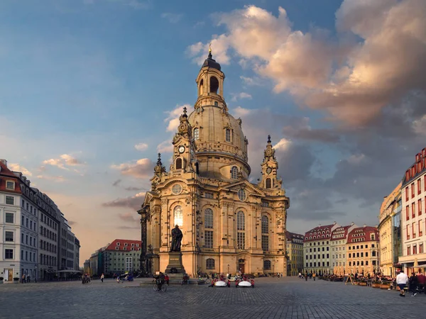 Frauenkirche Durante Pôr Sol Dresden Alemanha Europa — Fotografia de Stock