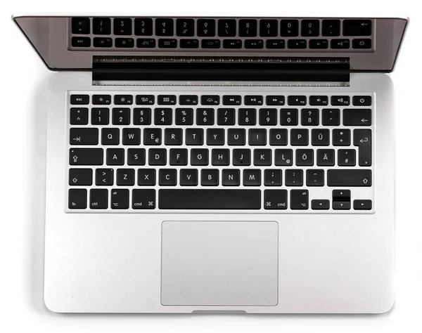 现代视网膜笔记本电脑在白色背景下隔离的顶级视图 高品质 — 图库照片