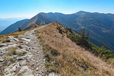 Yolun güneşli bir gün, Slovakya vadide Vratna görünümünde. Sonbahar.