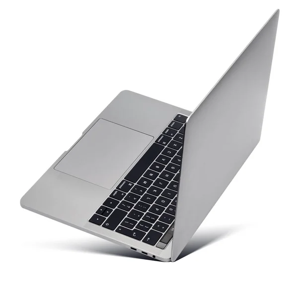 Schwebender Aluminium Laptop Mit Leerem Bildschirm Und Neuem Design Isoliert — Stockfoto