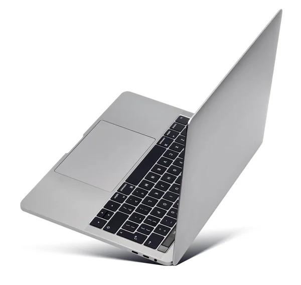 Schwebender Aluminium-Laptop mit leerem Bildschirm und neuem Design — Stockfoto