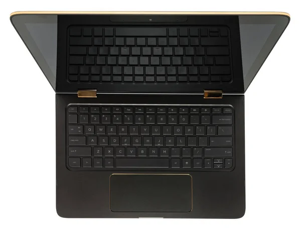Vista superior de la computadora portátil moderna aislada sobre fondo blanco —  Fotos de Stock