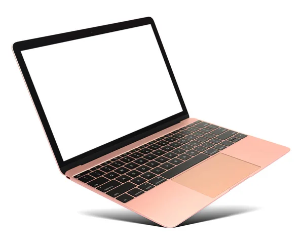 Hovering rose gold laptop with blank screen — Stock Photo, Image