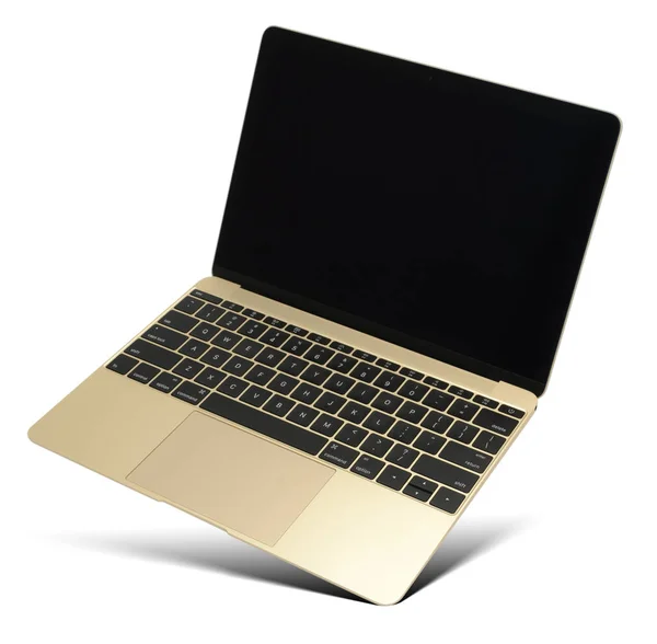 Zwevende gouden laptop met zwart scherm — Stockfoto