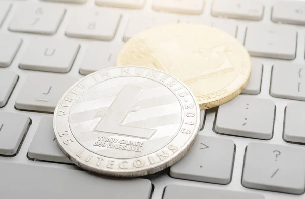 Különböző Litecoin cryptocurrency érmék — Stock Fotó