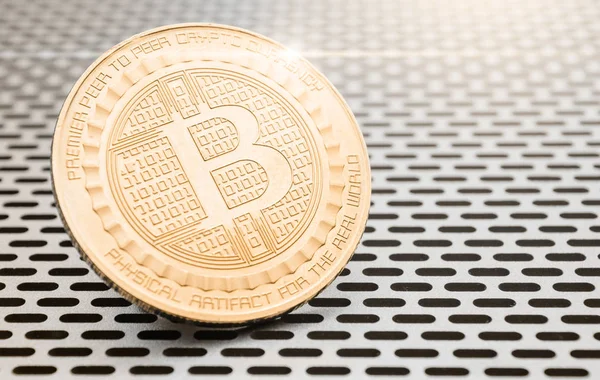 Bitcoin, on background of computer lattice. — Stock Photo, Image