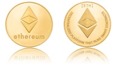 Altın ryptocurrency sikke-Etherum, beyaz üzerinde izole 