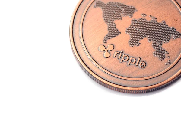 Bronz cryptocurrency érme-Ripple, izolált fehér — Stock Fotó