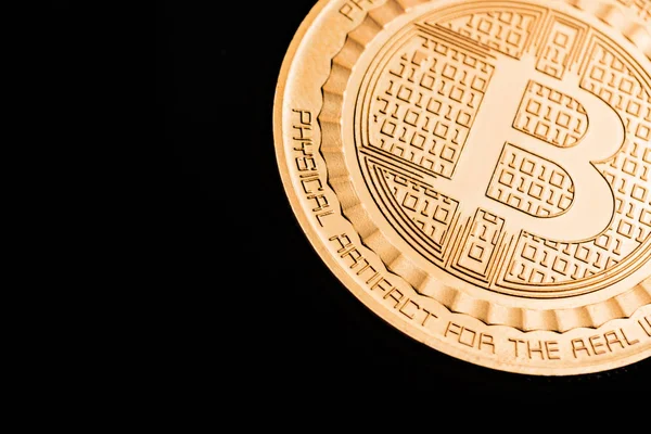 Cryptocurrency coin - Bitcoin, isolated on a black — Stock Photo, Image