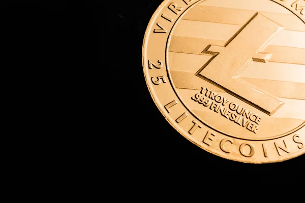 Litecoin izolált fekete alapon. — Stock Fotó