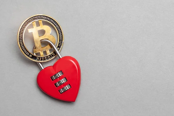 Bitcoin Security Concept Cryptocurrency Protection Symbol Flat Lay Top View — Stock Photo, Image